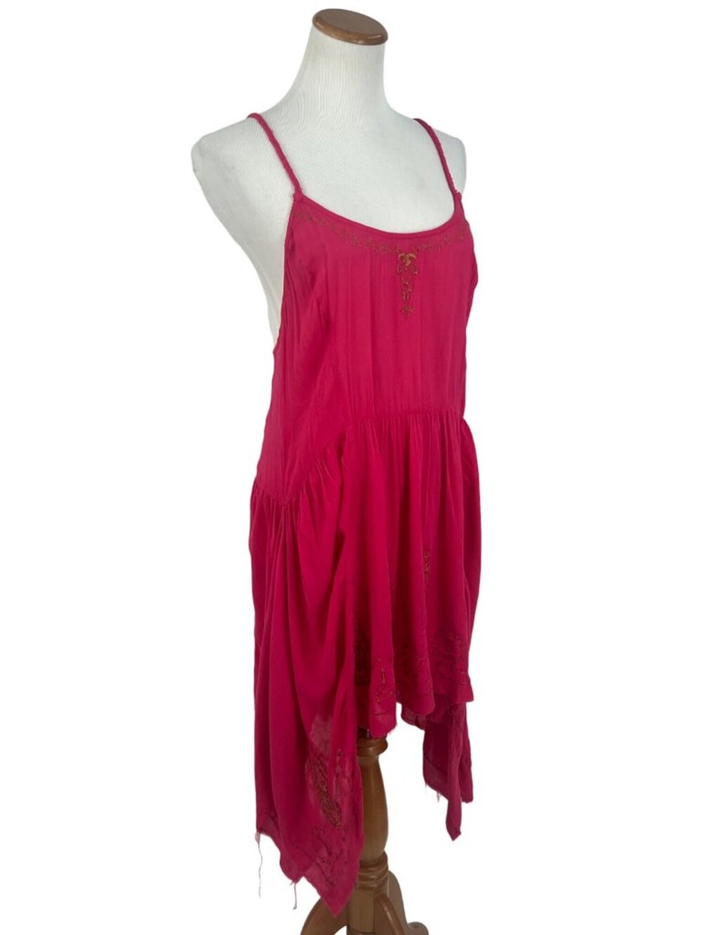 NWT Free People Pink Gold Embroidered Asymmetric Slip Dress | Boho Fairy Indie M - Picture 13 of 16